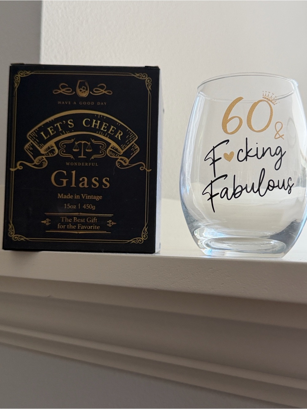 60 & F*cking Fabulous Stemless Wine Glass with Gold Accents - NEW